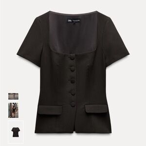 Zara Womens Collection Dark Brown Peplum Button Short Sleeve Vest Top Size S